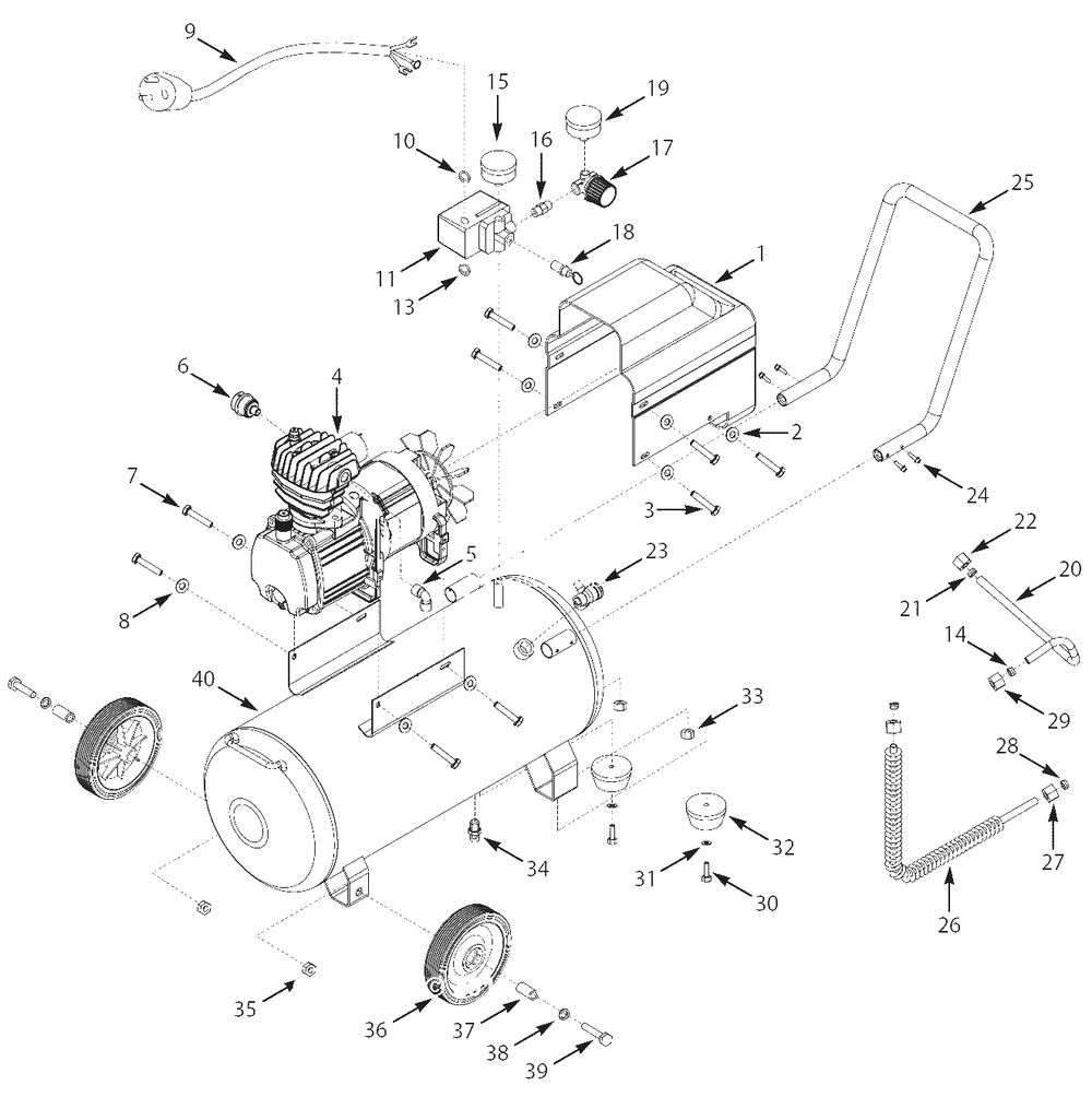Air-Compressor Parts Diagram and Parts List for HL5401  Campbell Hausfeld Compressor